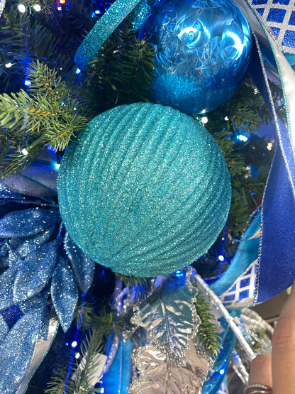 6 Inch Frost Blue Glittered Ball