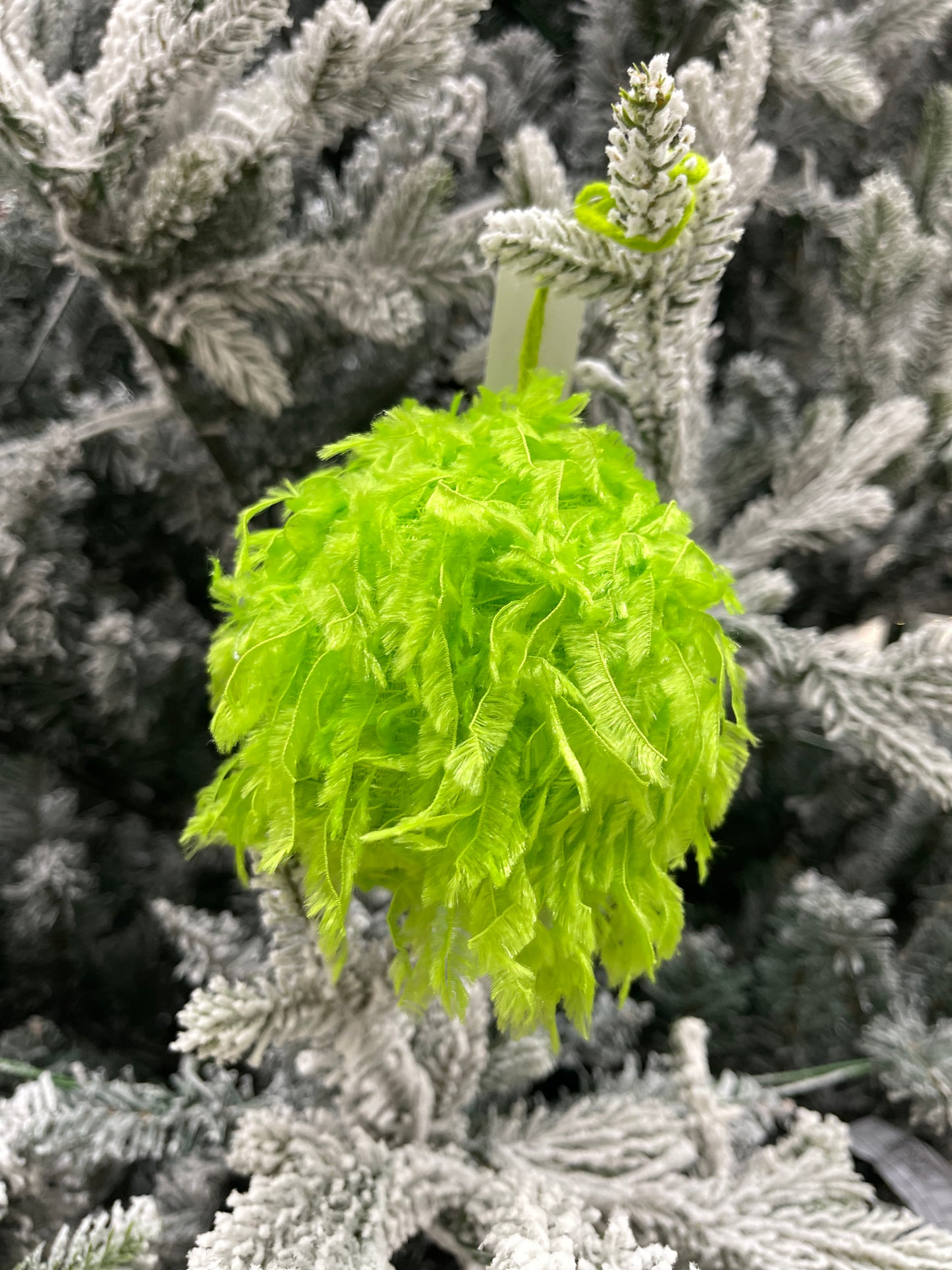 3.25 Inch Lime Green Furry Ornament Ball