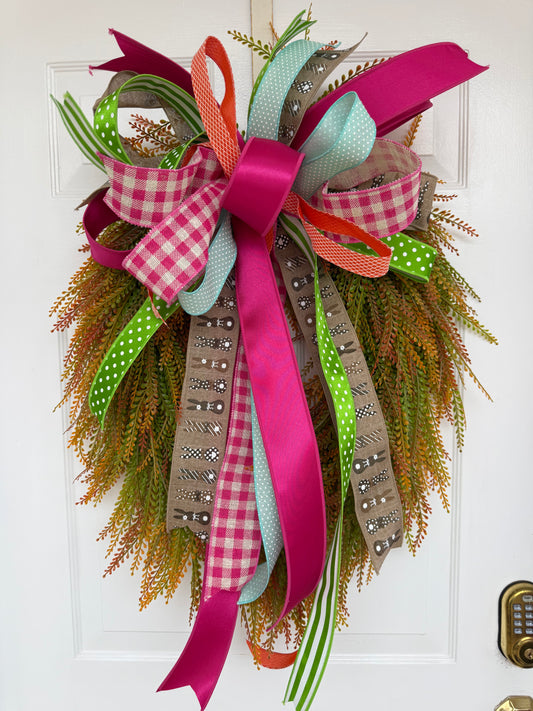 32 Inch Orange And Green Oval Bead Grass Wreath