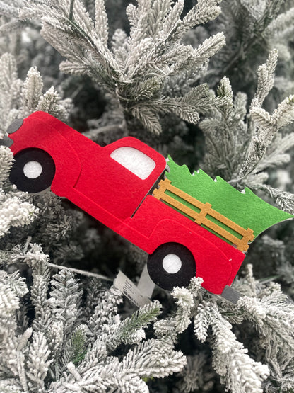 13.5 Inch Felt Red Truck with Tree Large Ornament