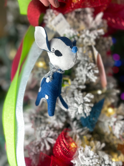 Plush Blue Spotted Deer Ornament