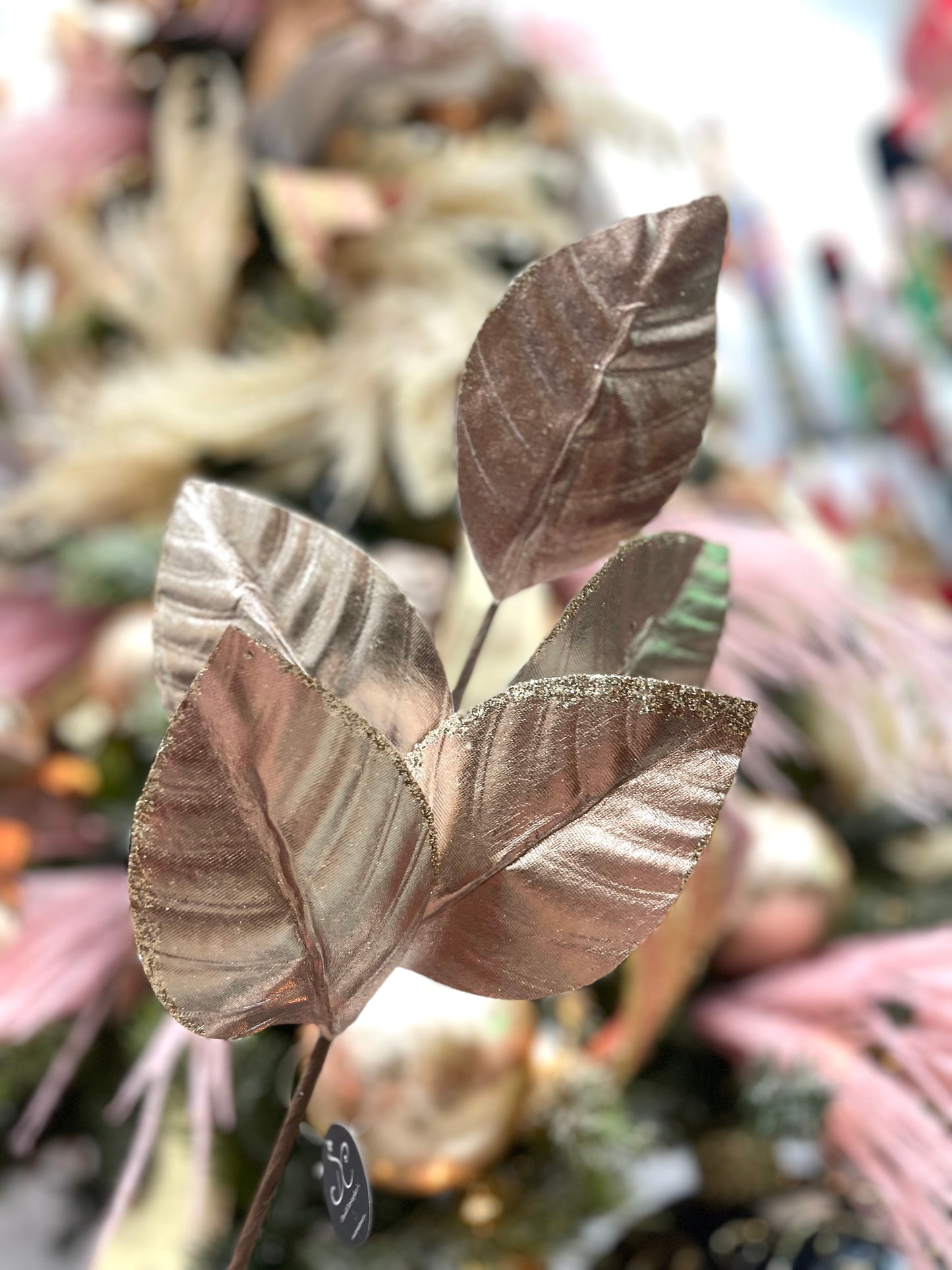 Wired Metallic Rose Gold Magnolia Leaf Spray