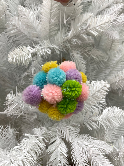 3.5 Inch Multicolored Pom Pom Ball Ornament