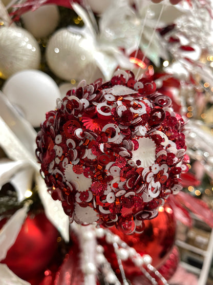 Red And White Sequin Glittered Ornament