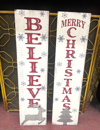 31 Inch Merry Christmas Or Believe Wood Sign