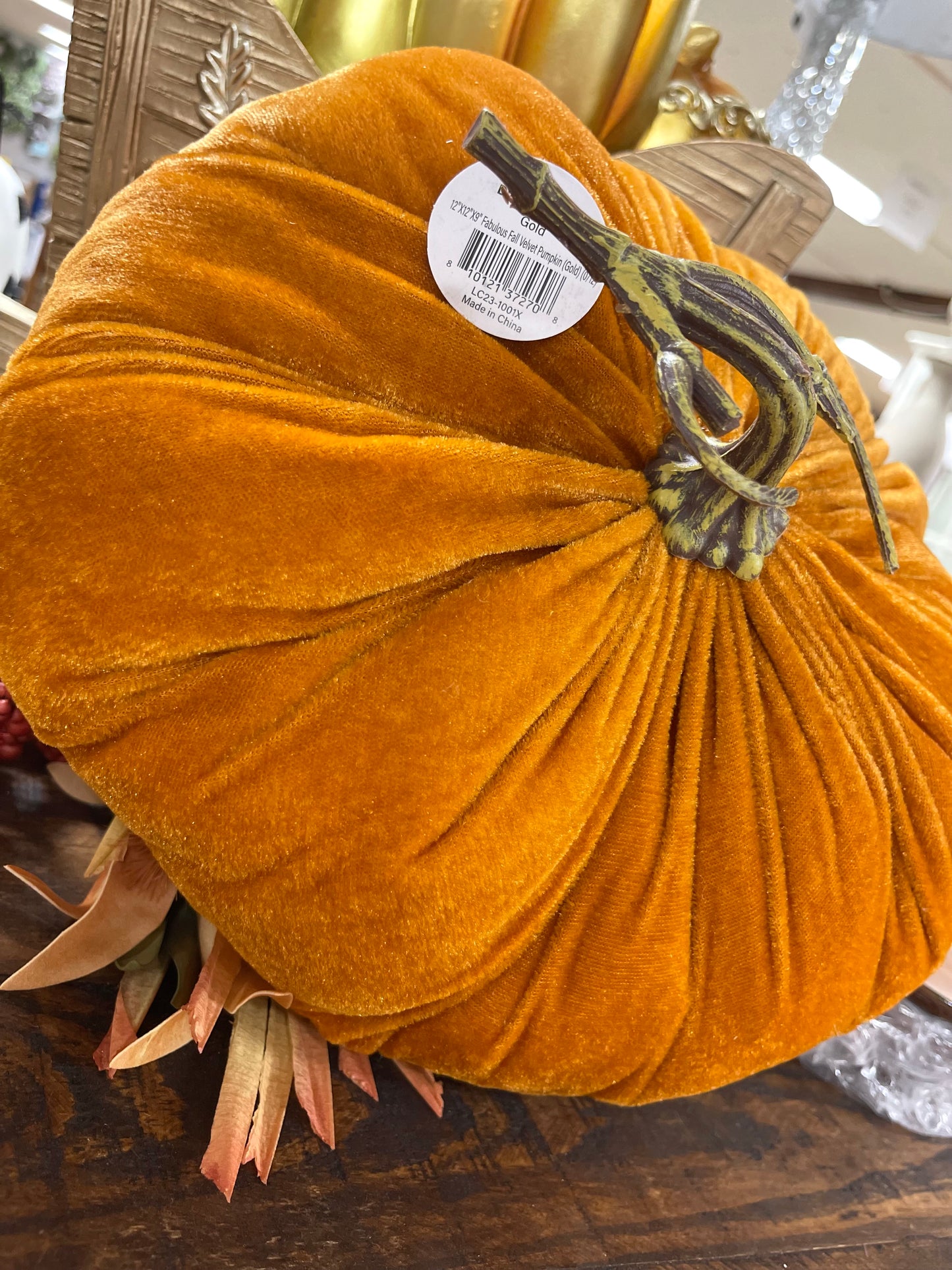 12 Inch Gold Fabulous Fall Velvet Pumpkin