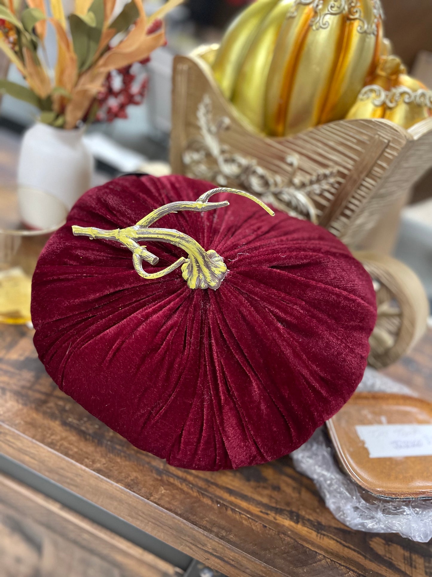 12 Inch Wine Fabulous Fall Velvet Pumpkin