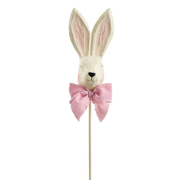 15 Inch Pink And White Wood Bunny Pick