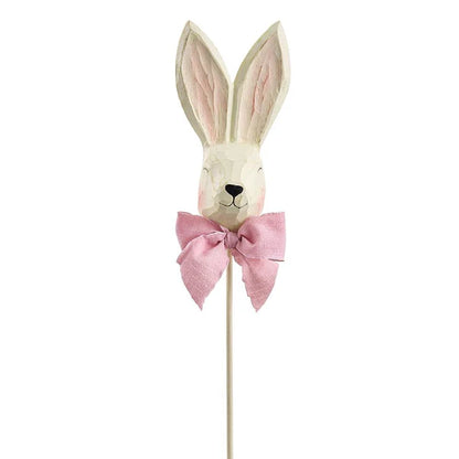 15 Inch Pink And White Wood Bunny Pick