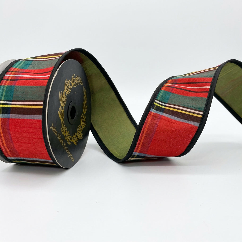 John Mark 2.5 Inch By 10 Yard Royal Stewart Plaid Fused Dupioni Ribbon