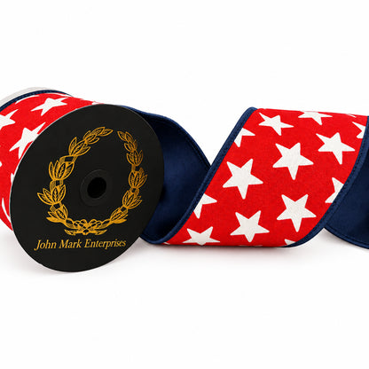 John Mark 4 Inch By 10 Yard Star Printed Fused Royal Ribbon