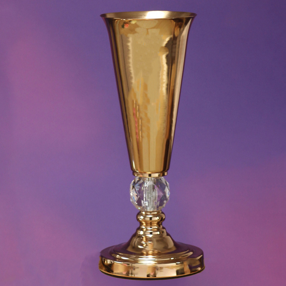 13 Inch Gold And Diamond Metal Trumpet Vase