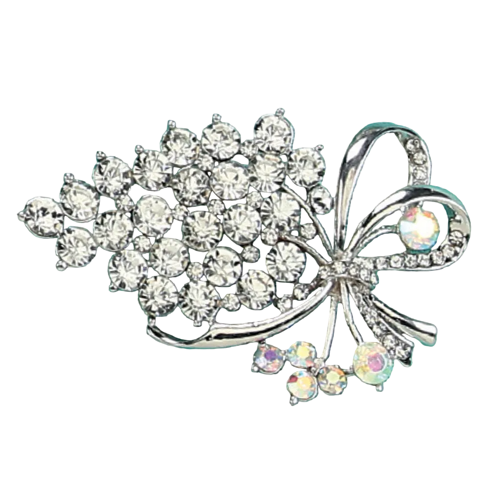 2.75 Inch Silver Rhinestone Floral Pin Three Pack