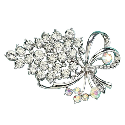 2.75 Inch Silver Rhinestone Floral Pin Three Pack