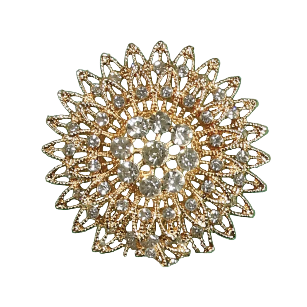 2.75 Inch Gold Rhinestone Floral Pin Three Pack