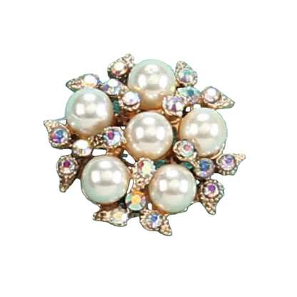 1.5 Inch Gold Rhinestone And Pearl Floral Pins Six Pack