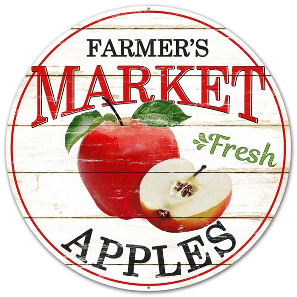 12 Inch Apple Farmers Market Metal Round Sign