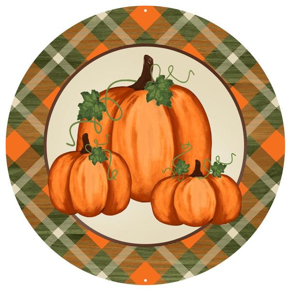 12 Inch Pumpkin Plaid Metal Sign