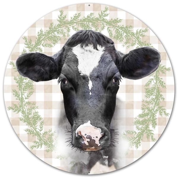 12 Inch Bessie The Cow Metal Round Sign