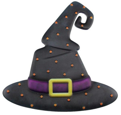 Black With Orange Polka Dots Metal Embossed Witch Hat