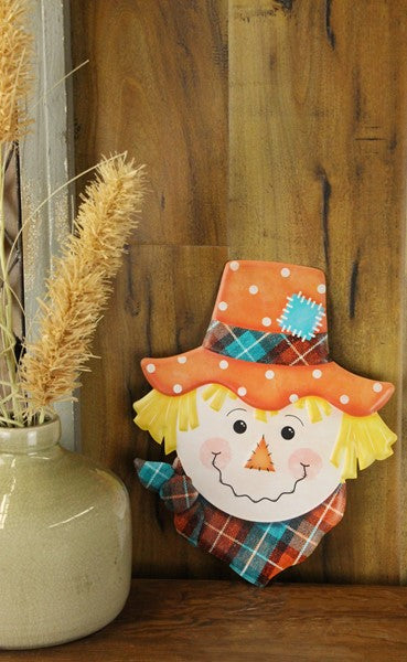 Orange Hat Metal Embossed Scarecrow Sign