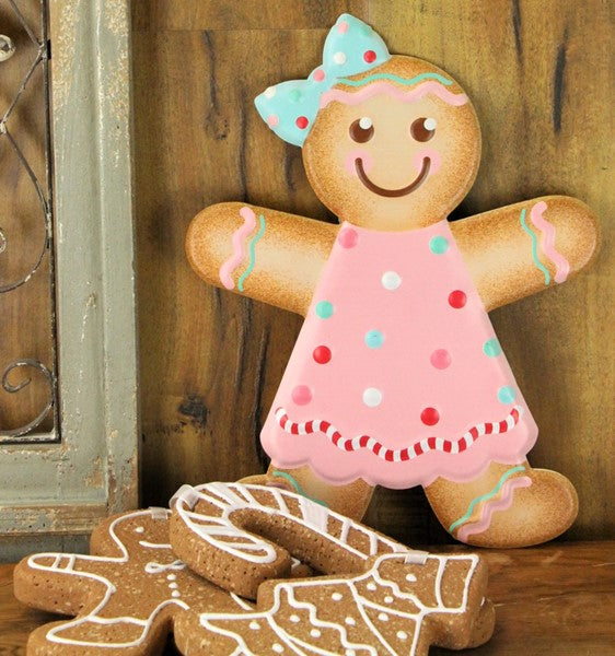 13 Inch Pastel Gingerbread Girl Metal Sign