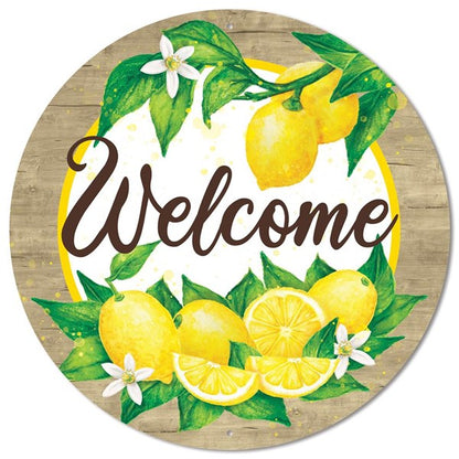 12 Inch Welcome Lemons With Wood Border Wreath Sign
