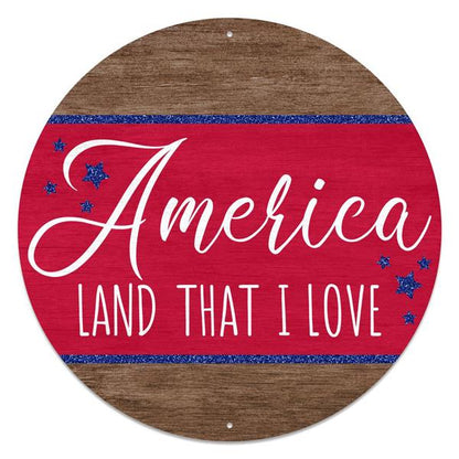 12 Inch America Land I Love Glitter Metal Sign