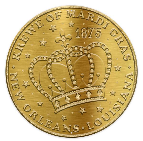 12 Inch Gold Mardi Gras Crown Coin Metal Sign
