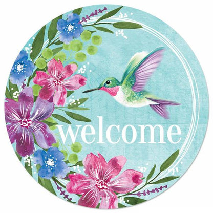 Hummingbird With Florals Metal Round Sign