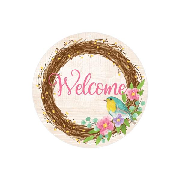 8 Inch Welcome With Bird Nest Metal Sign