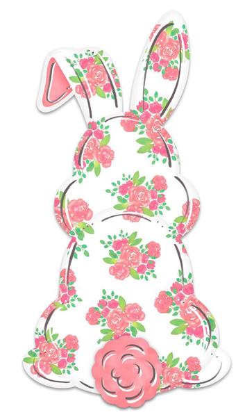 Pink Floral Metal Bunny Sign