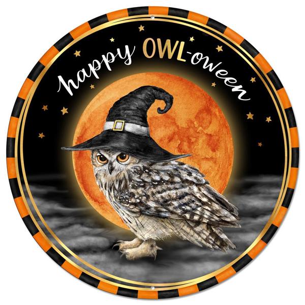 12 Inch Happy Owl-Oween Metal Sign