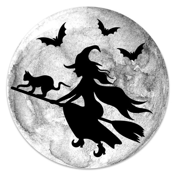 12 Inch Black And Grey Witch Flying By Moon Metal Sign