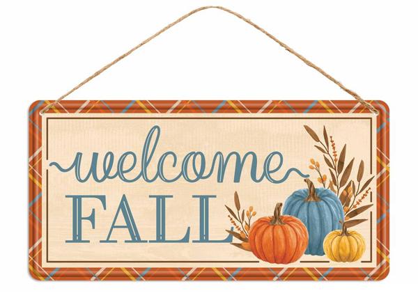 12 Inch Cream Blue Orange Welcome Fall Tin Sign