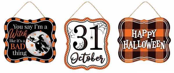 7 Inch Tin Halloween Signs Three Assorted