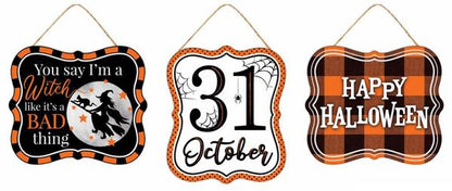 7 Inch Tin Halloween Signs Three Assorted