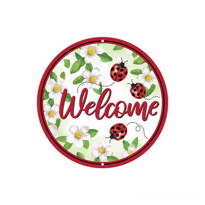 8 Inch Welcome With Ladybugs Metal Sign
