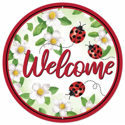 12 Inch Welcome Ladybug Metal Sign