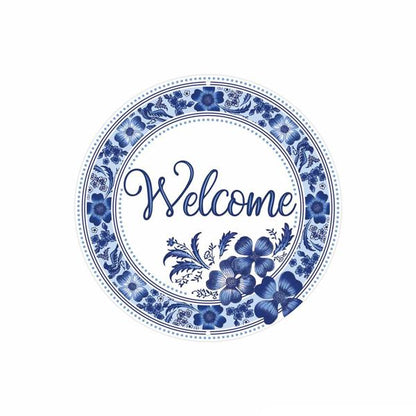 8 Inch Welcome Blue And White Metal Sign