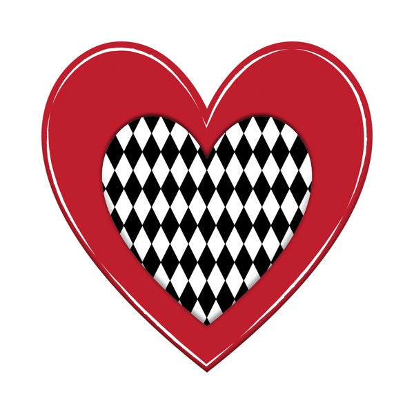 12 Inch Black And White Harlequin Red Heart Metal Sign