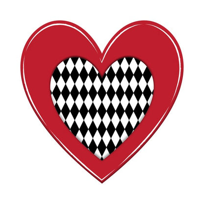 12 Inch Black And White Harlequin Red Heart Metal Sign