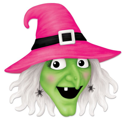 12.25 Inch Pink And Green Metal Witch Head