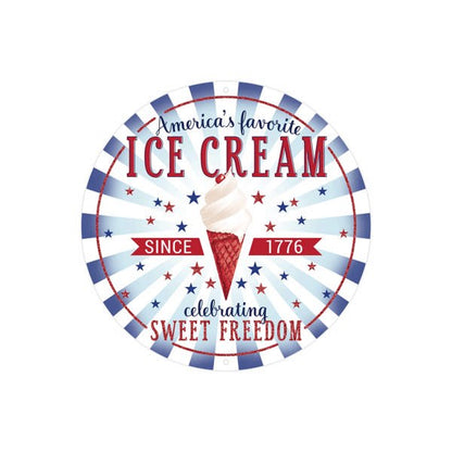 8 Inch Red White Blue Americas Favorite Ice Cream Metal Wreath Sign