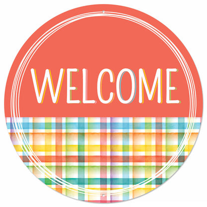 12 Inch Welcome Multicolor Plaid Wreath Sign