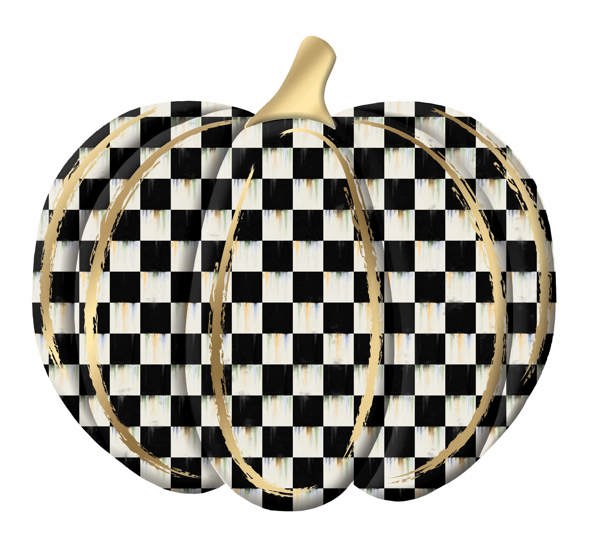 12 Inch Black White Gold Check Metal Embossed Pumpkin Wreath Sign