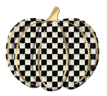 12 Inch Black White Gold Check Metal Embossed Pumpkin Wreath Sign