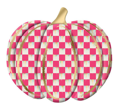 12 Inch Hot Pink White And Gold Check Pumpkin Metal Embossed Wreath Sign