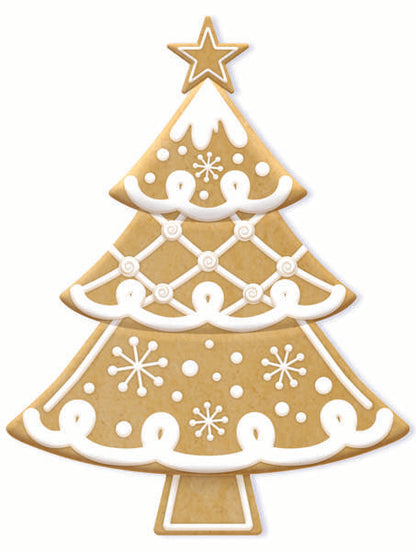 12.5 Inch Tan And White Gingerbread Cookie Tree Metal Sign