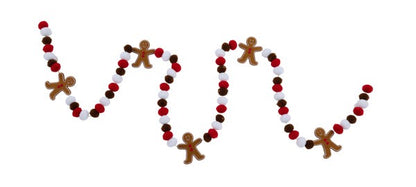 6 Foot Felt Gingerbread Pompom Garland